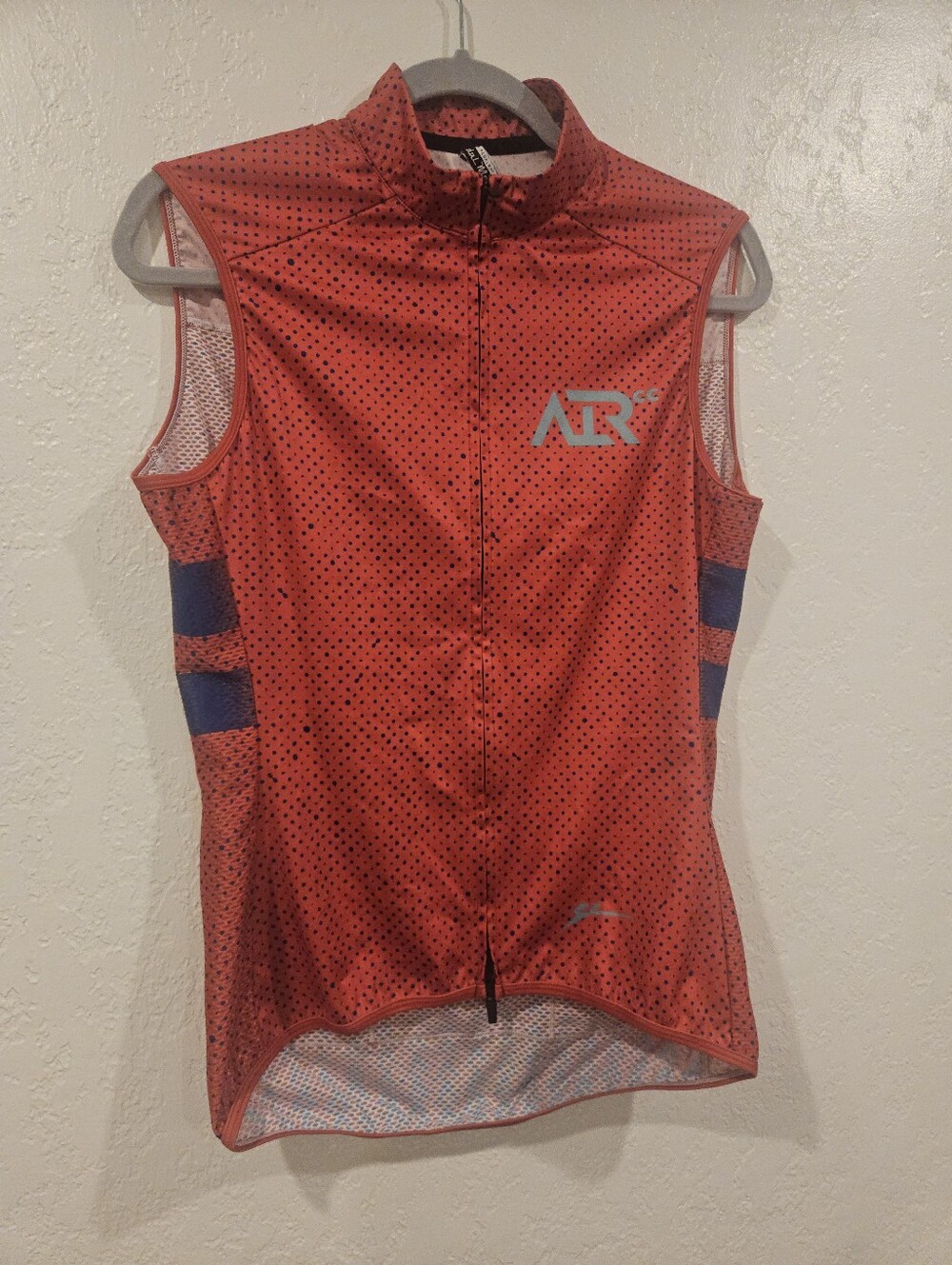 Pedal Mafia Cycling Vest Orange Wth Blue Dots Custom 3 Back Pockets Size Large.